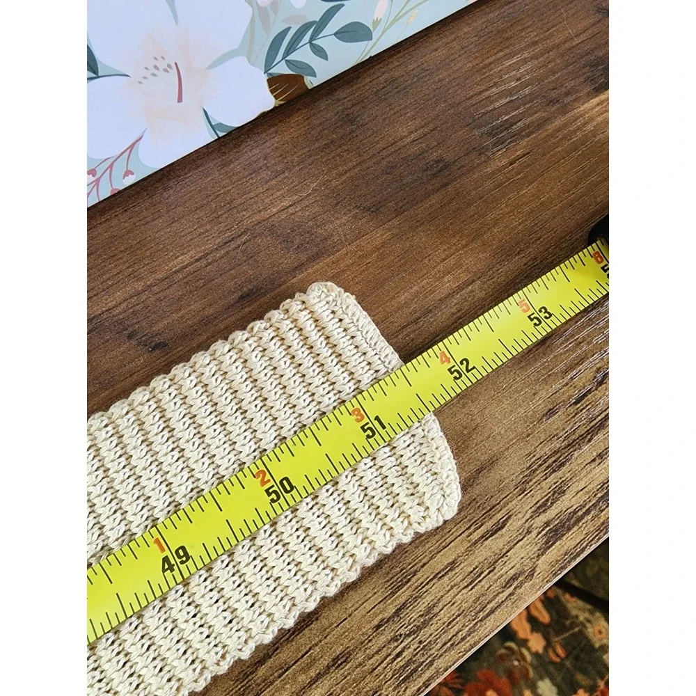 Vintage 70s Mens Tie Knit Square End Flat Bottom Cotton USA Made Cream White